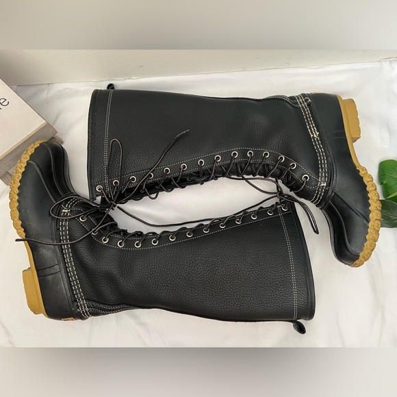 Rare! L.L. Bean Tall 16” shearling lamb fur lined tumbled leather duck boot 7 - Picture 3 of 11